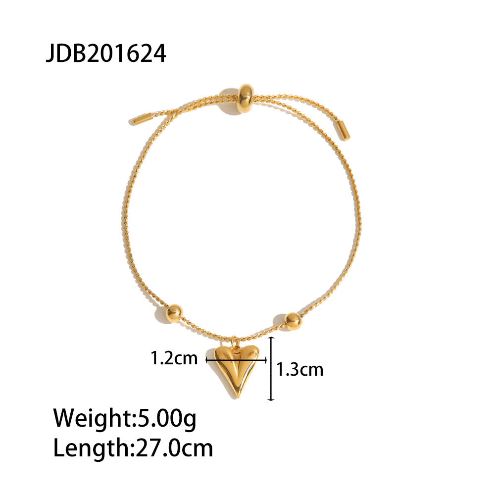 5pcs Vintage Style Niche Titanium Steel 18K Gold Fashion High-Grade Heart Pull Button Bracelet Does Not Fade Bracelet