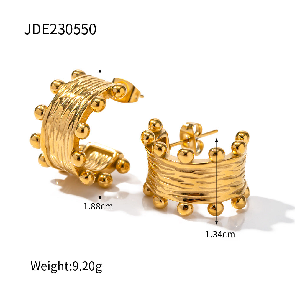 5pcs New Fashion 18K Gold Stainless Steel Wood Grain C-Shaped Earrings Ruffled Earrings Fashion Earrings