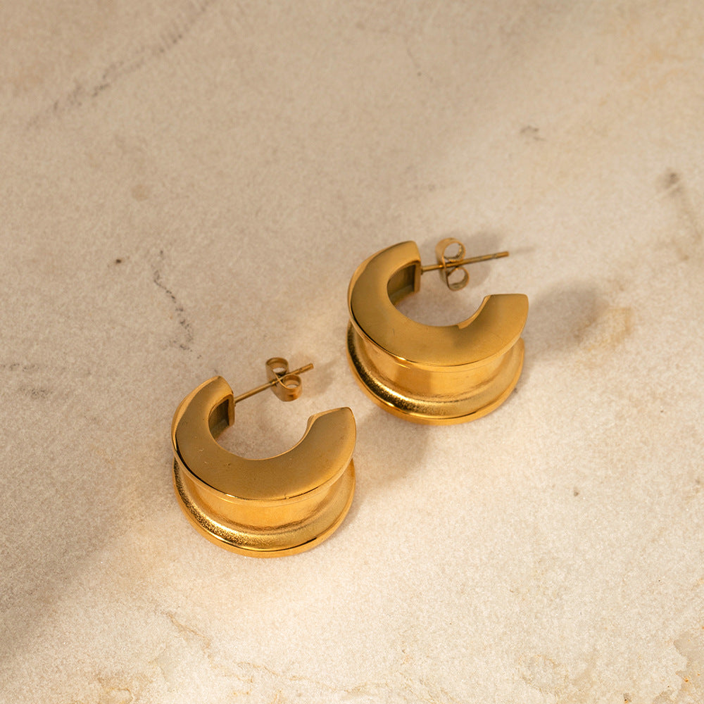 5pcs 18K Gold Stainless Steel C-Shaped Concave And Convex Edge Earrings Blogger With Fashion All-Matching Earrings Girl