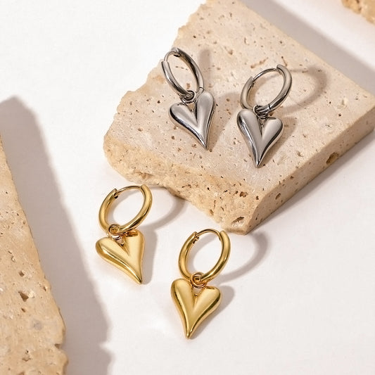 5pcs 14K Gold Three-Dimensional Heart Heart Big Love Pendant Earrings Fashion Retro New Gold Stainless Steel Earrings Jewelry Women