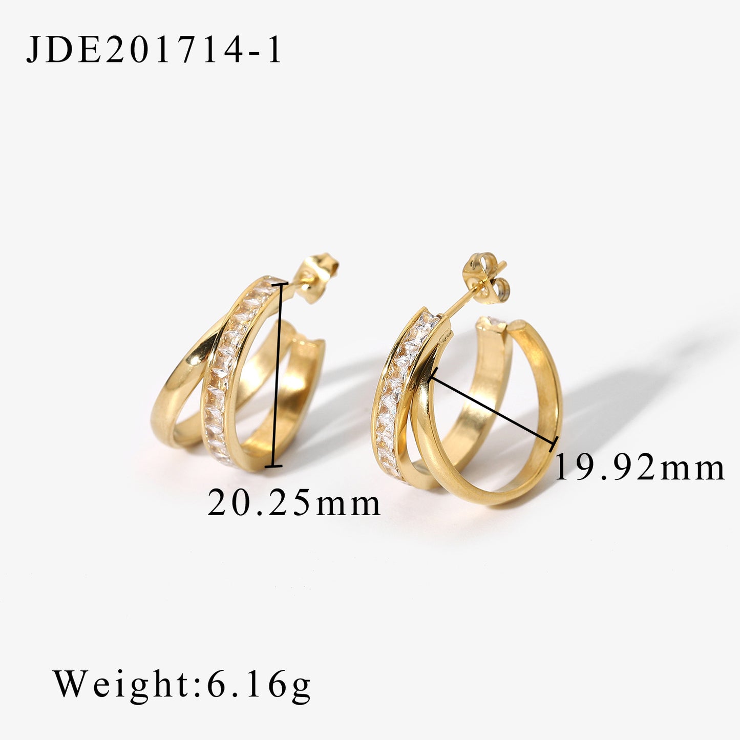 5pcs Pendant Earrings 14K Gold Plated Double Cross Zircon Earrings Jewelry For Women