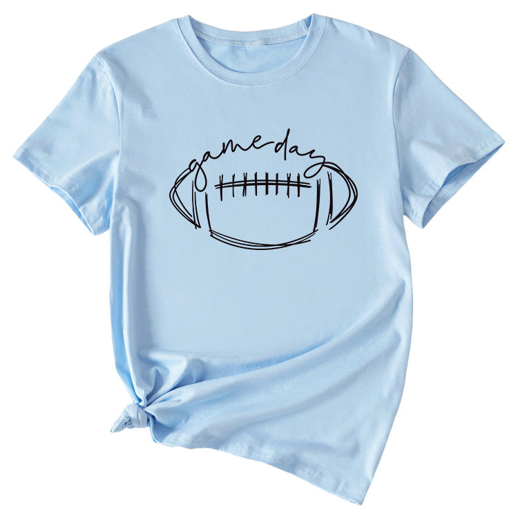 Wishgame Day Women's Casual Short Sleeve Top With Fun Rugby Pattern