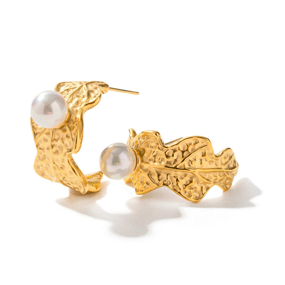 5pcs Hot 18K Gold Inlaid Pearl C Shaped Stainless Steel Earrings Do Not Fade Jewelry