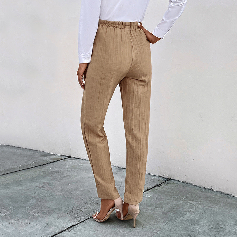 Spring And Autumn New High-Waisted Elastic Pants Casual Pants Autumn Casual Fold Women's Pants