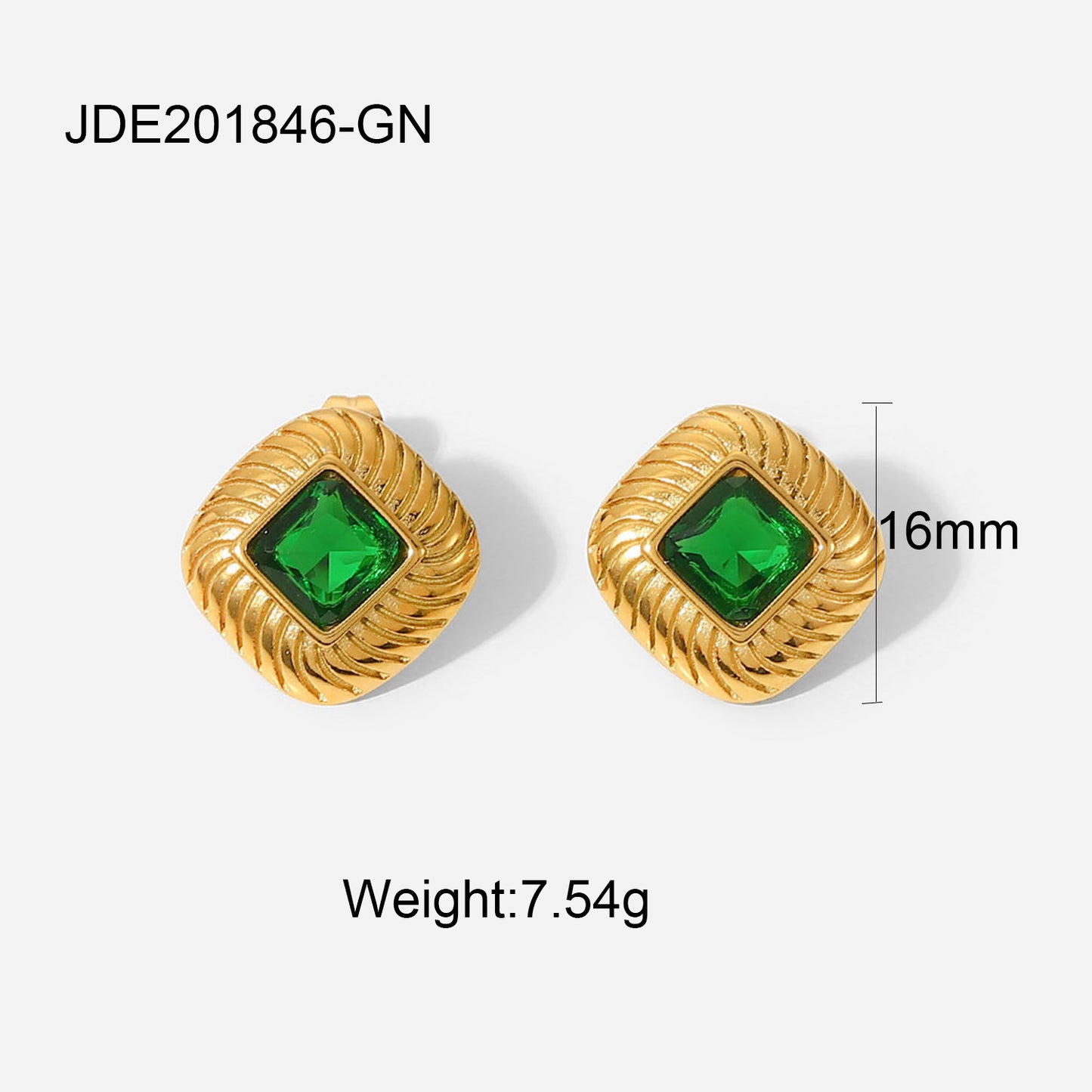 5pcs Fashion Retro Style Green Zircon Series Necklace Earrings Bracelet Ring Temperament Stainless Steel Jewelry For Women