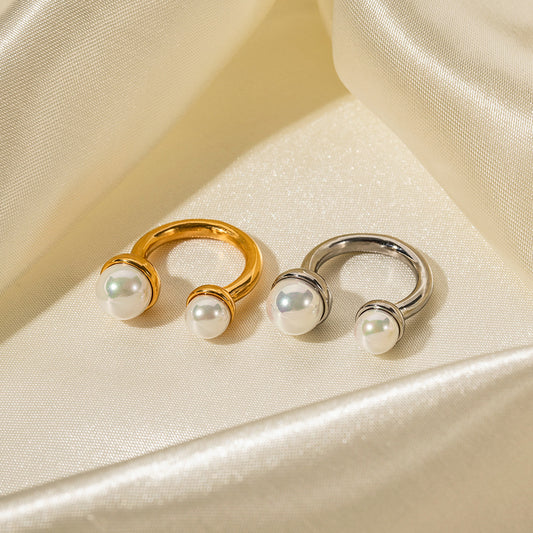 5pcs 18K Gold Stainless Steel Pearl Size Open Ring Ring Does Not Fade Ring