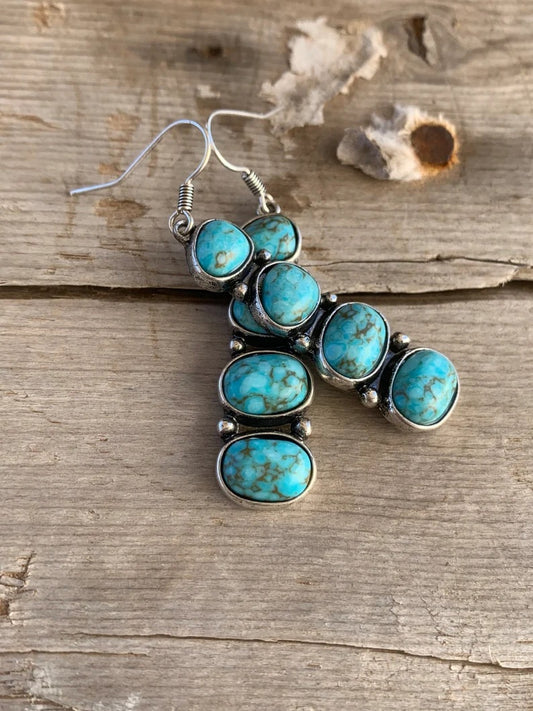 Vintage Thai Silver Blue Turquoise Earrings Fashion Creative Champagne Crystal