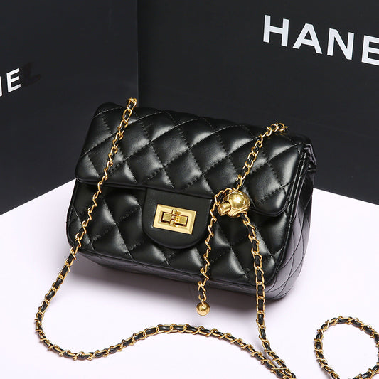 Women New Trend Fashion Square Fat Ringer Check All Crossbody Bag Small Golden Ball Women Bag