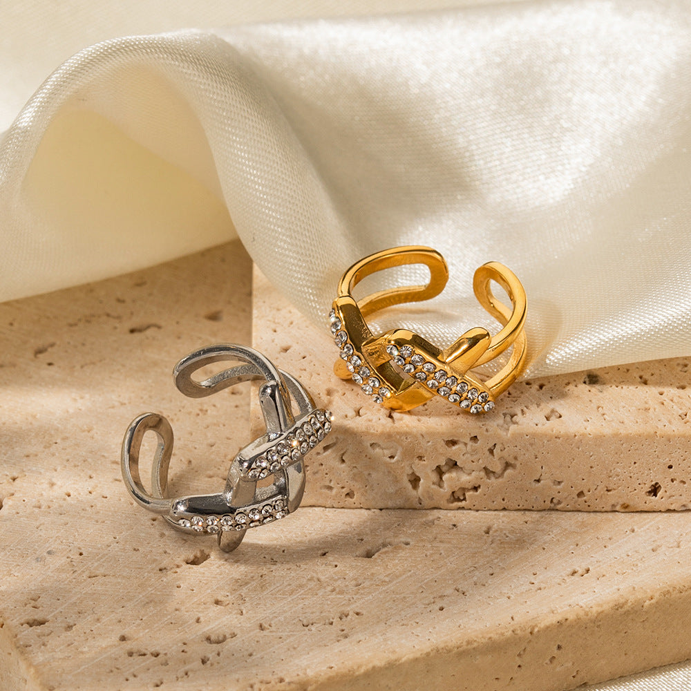 5pcs 18K Gold Stainless Steel Zircon/X-Shaped Open Ring High-Grade Non-Fade Jewelry
