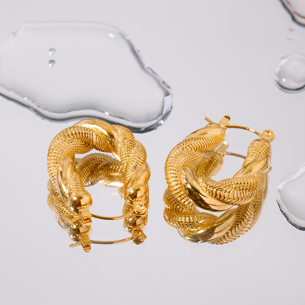 5pcs Retro Double Twist Oval Earrings Style 18K Gold Stainless Steel Earrings U-Shaped Stud Earrings For Women