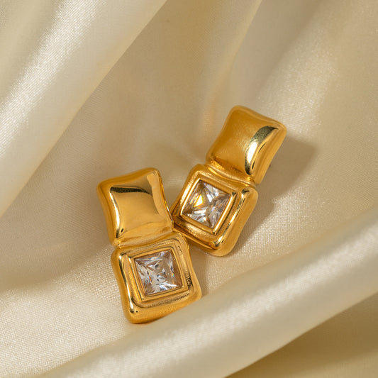 5pcs 18K Gold Stainless Steel Zircon Square Mosaic Zircon Stud Earrings New Fashion Design Earrings
