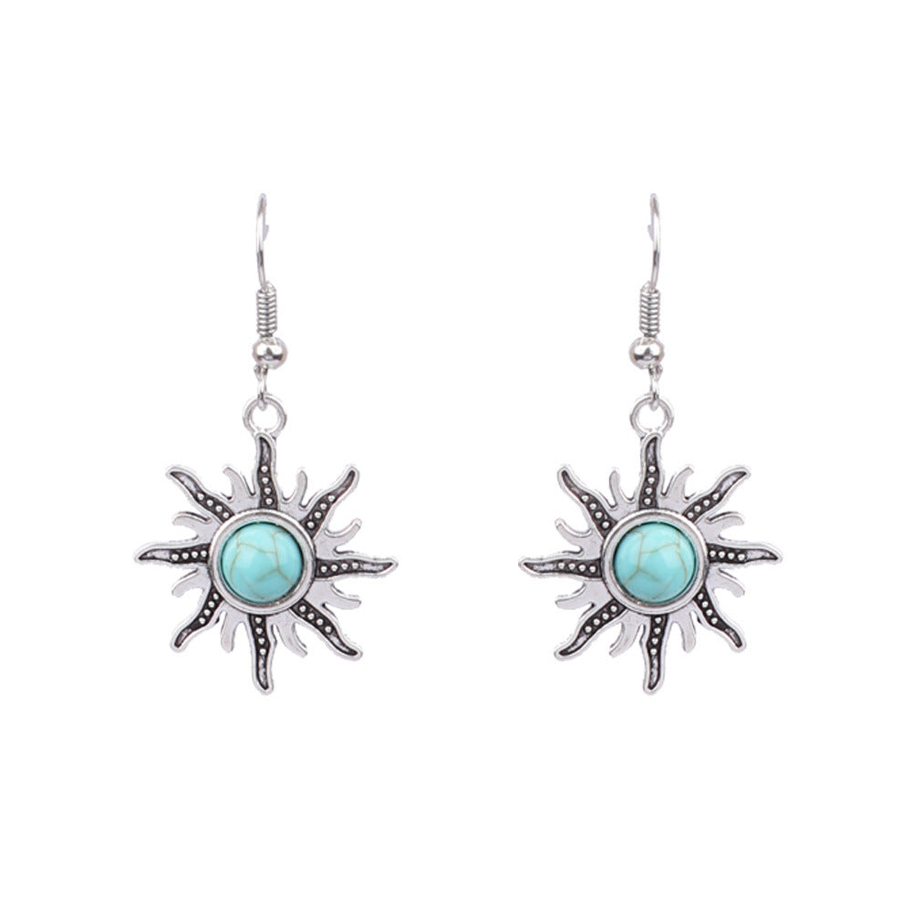 Turquoise Earrings New Bohemian Fringe Earrings Geometric Alloy Retro Style Exaggerated Earrings
