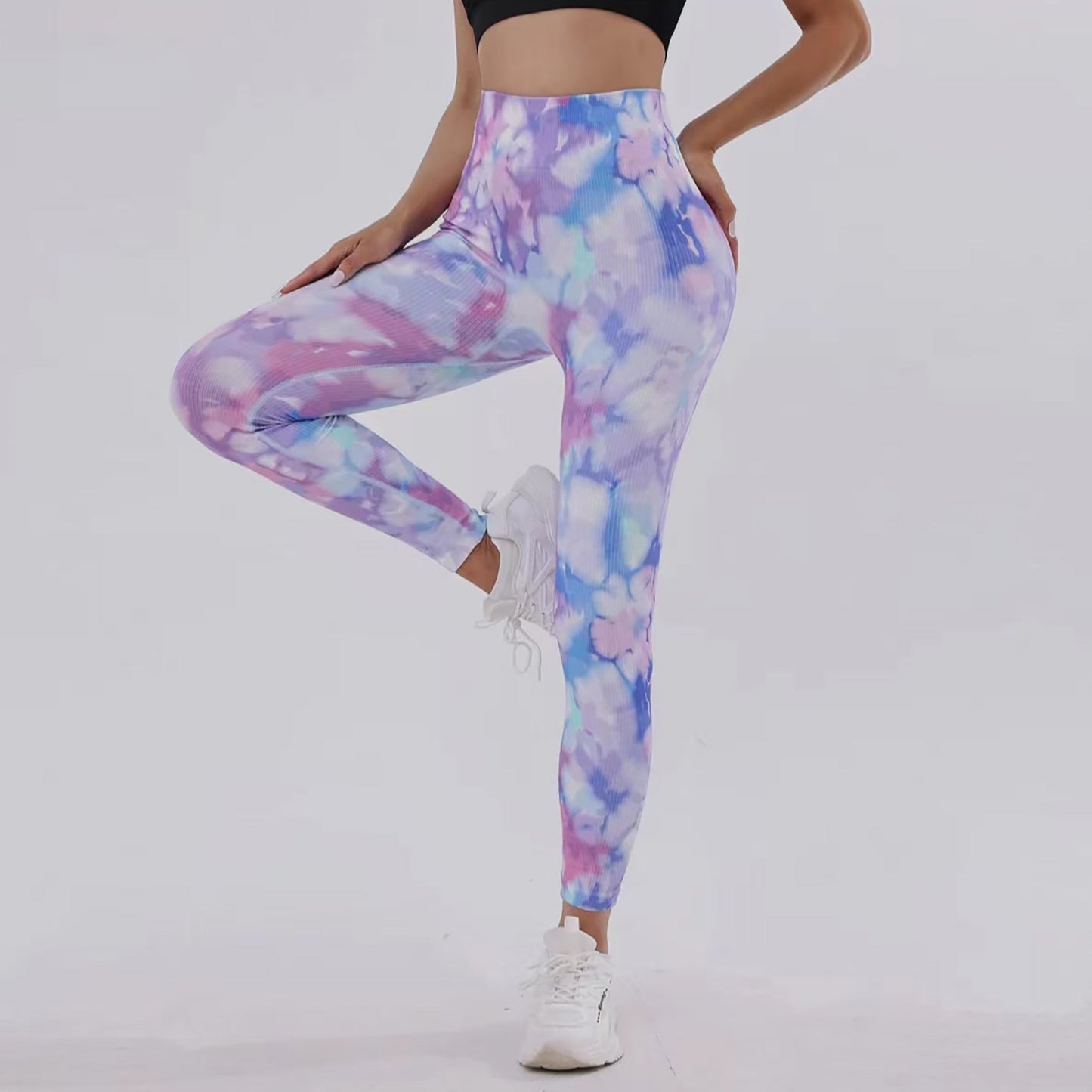 Tight Peach Hip Lift Pants Tied With Floating Yoga High Waist Waist Compression Fitness Pants Seamless Tie-Dye Sports Tights Women