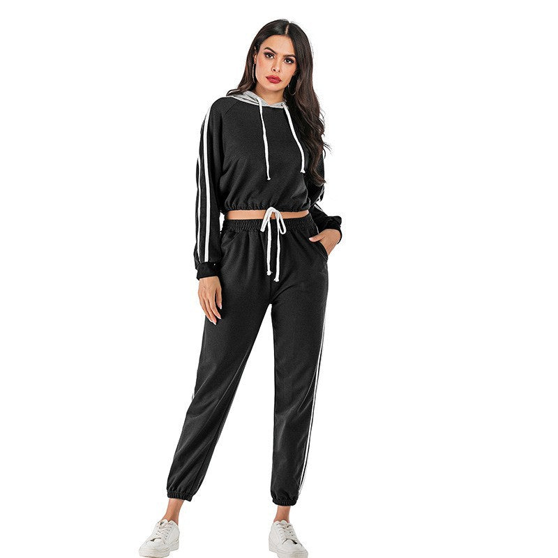 New Casual Sports Suit Women Hooded Loose Short Hoodie Pant Two-Piece Set