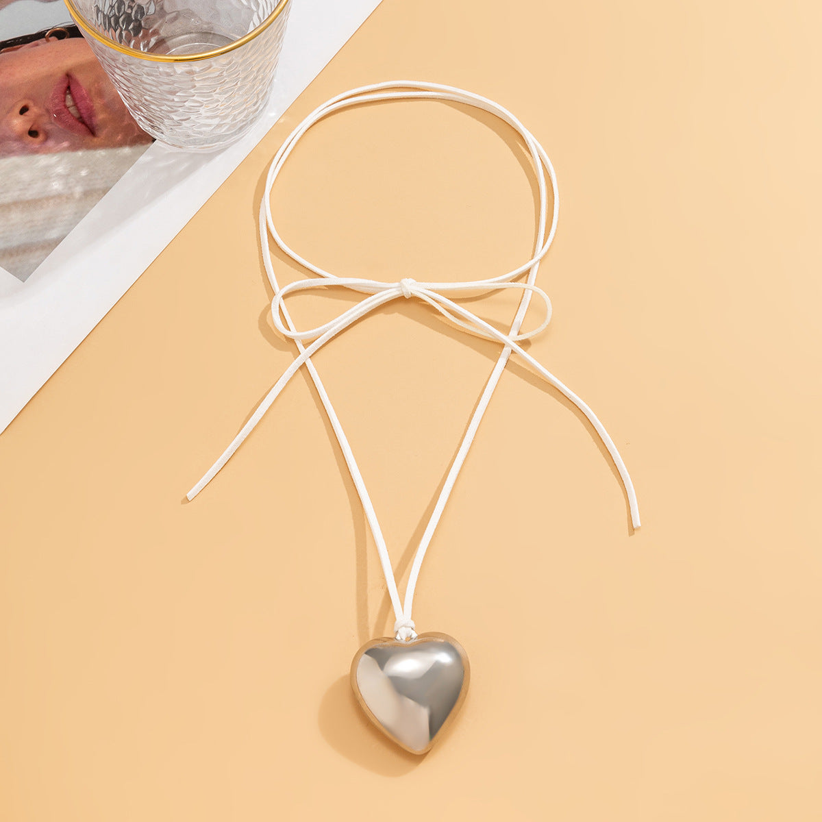 5 pcs Pull Adjustable Wax Thread Choker Collar Simple Personality Big Love Pendant Necklace