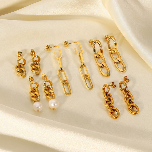 5 pairs Titanium Steel Earrings Long Cuban Chain Earrings Accessories 18K Gold Stainless Steel Earrings For Women