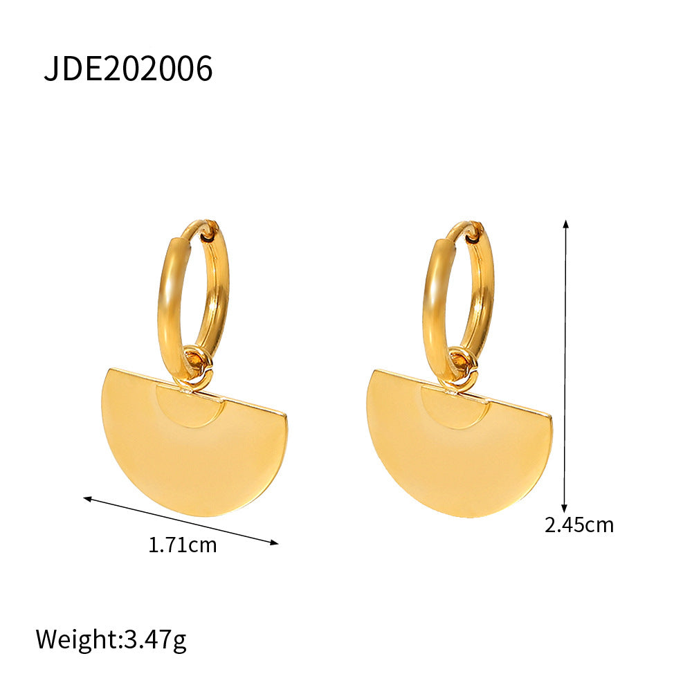5pcs Stylish High-Grade 18K Gold Semi-Circle Pendant Stainless Steel Earrings Women's Temperament Earrings