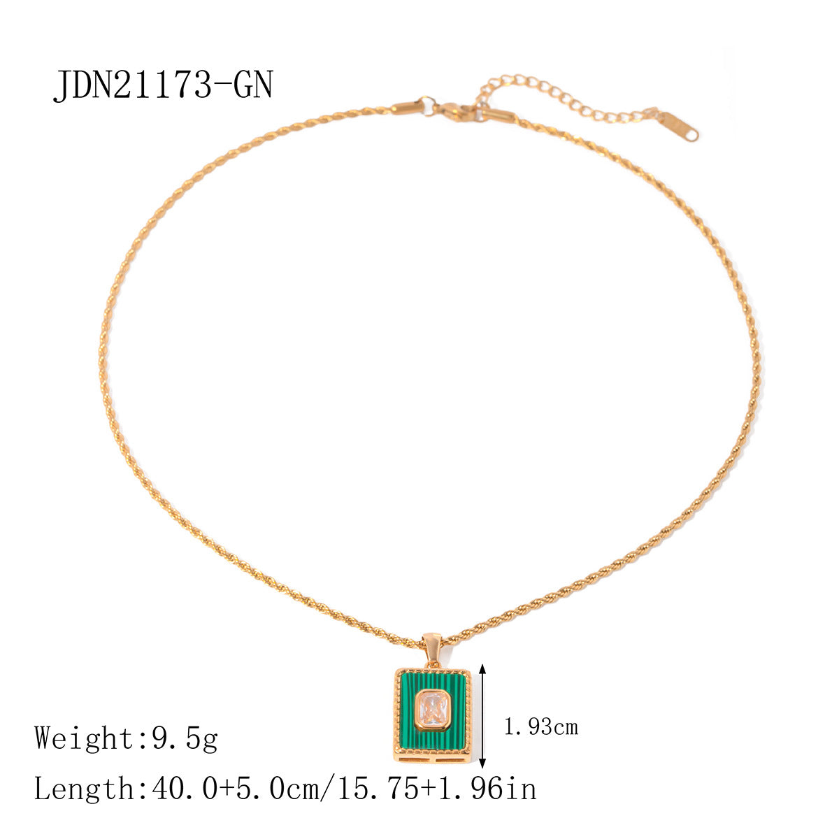5pcs Stainless Steel Necklace 18K Rectangular Green Tag Stainless Steel Necklace Female