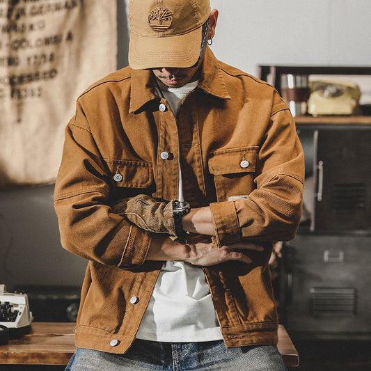 Heavy Retro Denim Coat Male Spring And Autumn Loose Fashion Brand New Trend Handsome Cargo Jacket Male