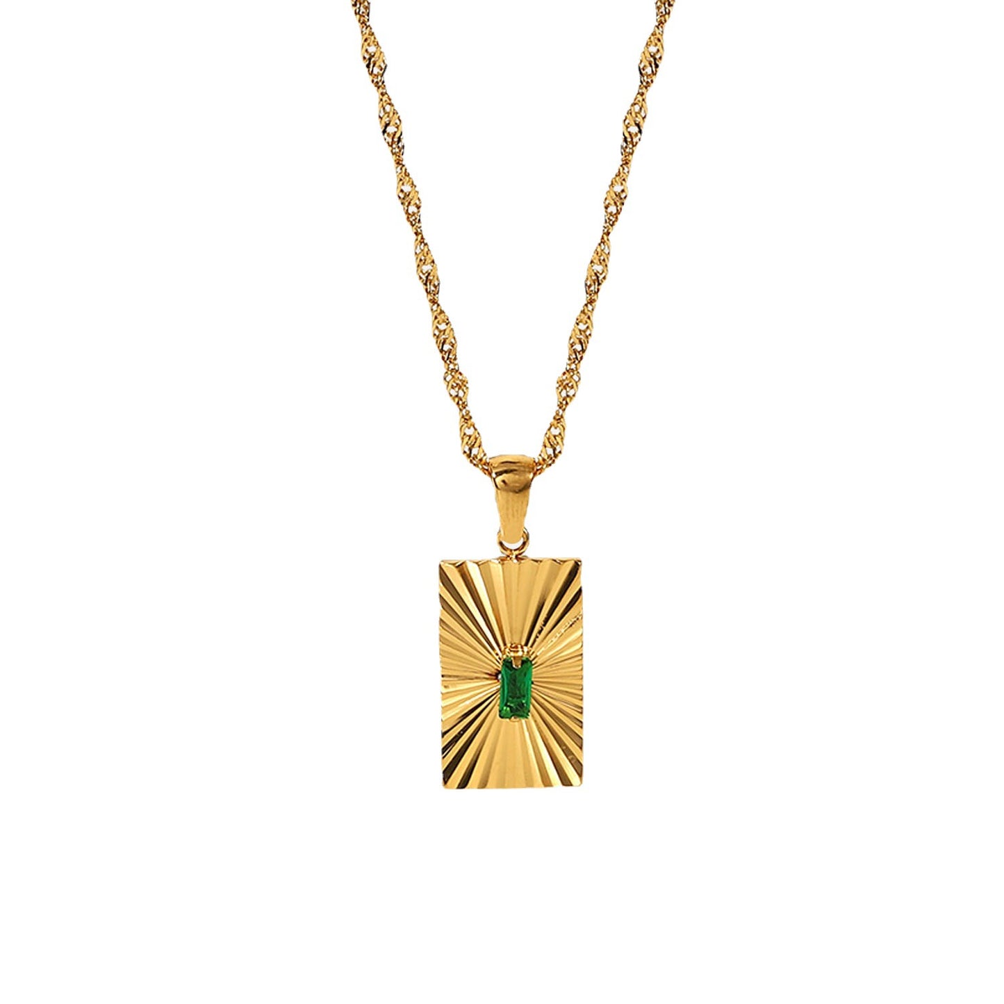5pcs Vintage Emerald Zircon Mosaic Split Flower Rectangular Pendant Necklace 18K Gold Stainless Steel Collar Female