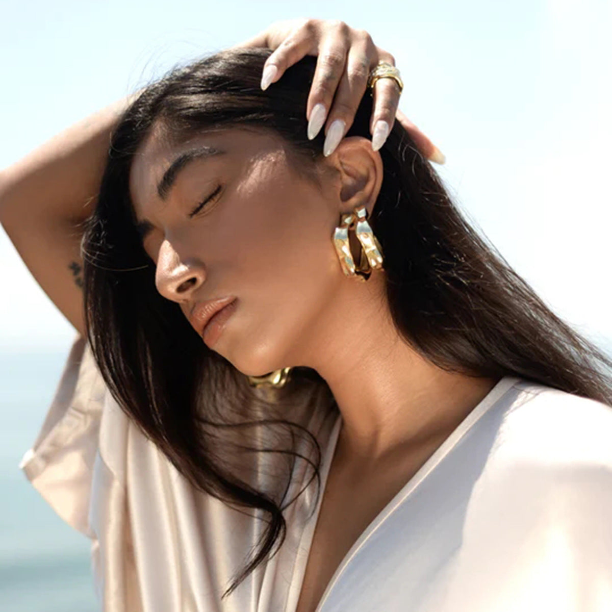 5pcs Fashion Popular 18K Gold Stainless Steel Triangle Petal C Shaped Earrings Pendant Earrings Jewelry