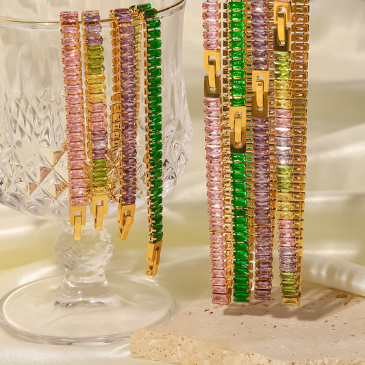 5pcs Popular With 18K Gold Plated Full Zircon Collar Stainless Steel Tennis Chain Zircon Bracelet Necklace Women's Style