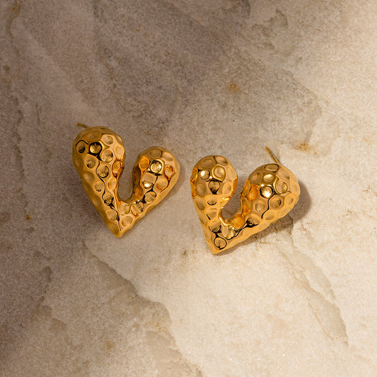 5pcs Pop Earrings 18K Gold Stainless Steel Personality Liquid Love Shaped Stud Earrings Design Sense Earrings