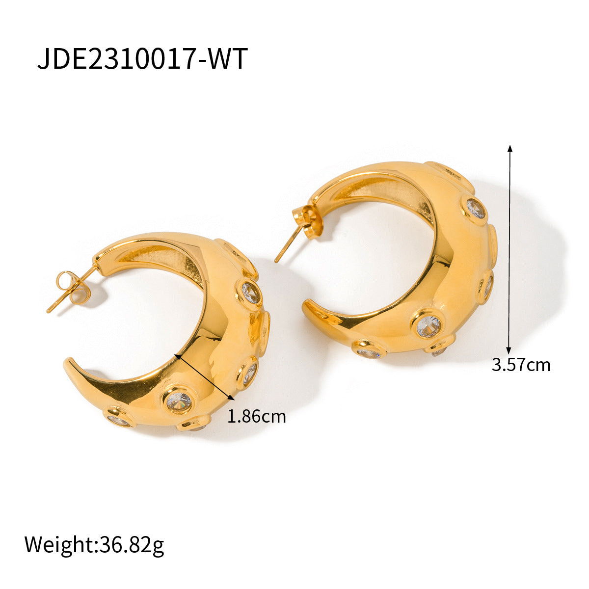 5pcs 18K Gold Black Zircon Moon Earrings Advanced Design Sense Does Not Fade Jewelry