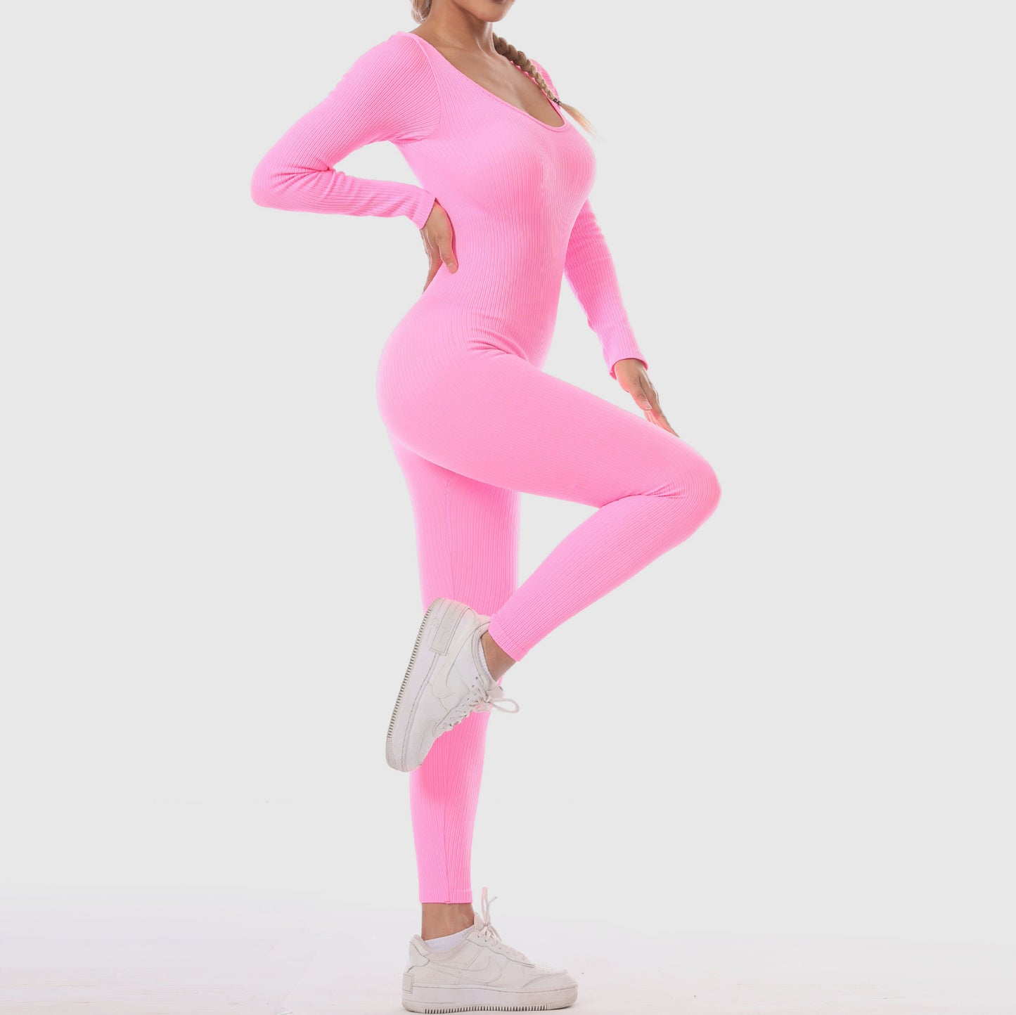 New One-Piece Long Sleeve Quick Dry Sports Seamless Yoga Jumpsuit Body-Tight Bodybuilding One-Piece Yoga Suit Women