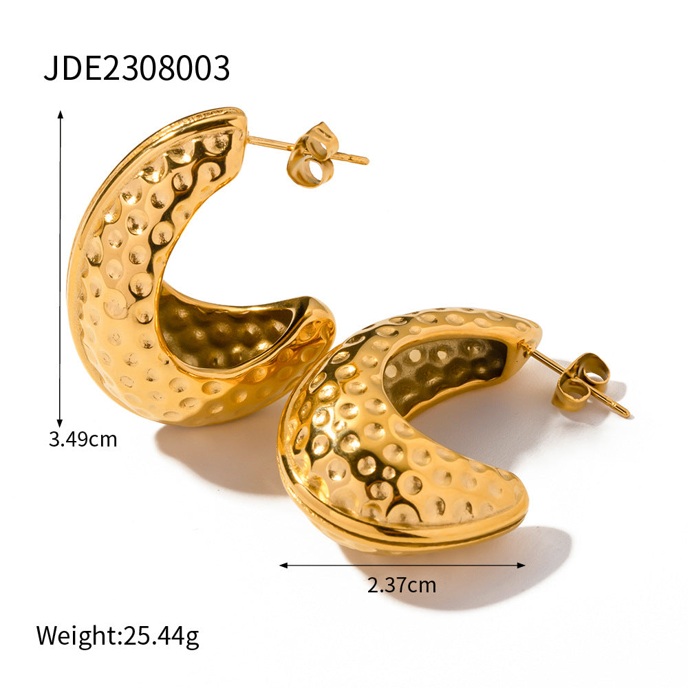 5pcs Fashion Temperament C-Shaped Hammer Stud Superior Sense Simple Titanium Steel Earrings For Women