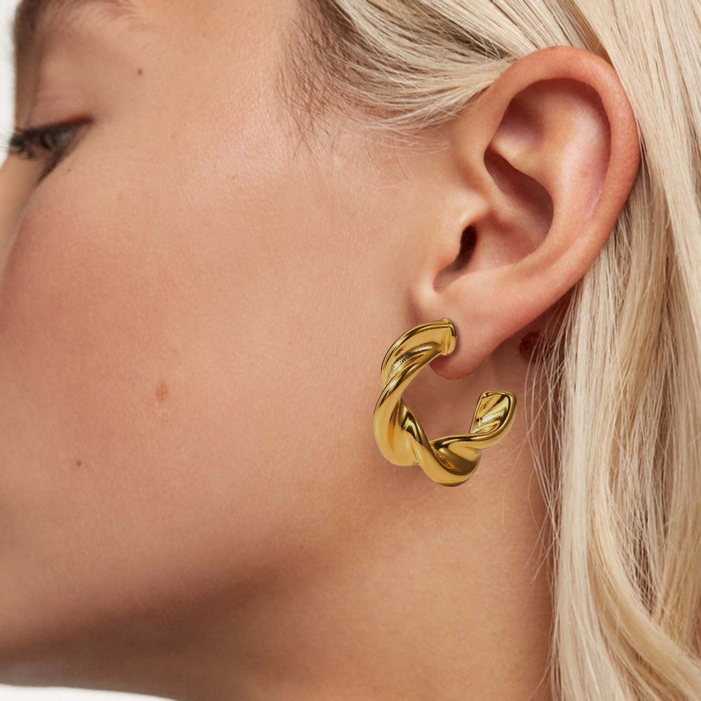 5pcs Fashion 18K Gold Plated Twist C Ring Earrings Wedding Geometric Stainless Steel Twist Ring Earrings For Women Jewelry