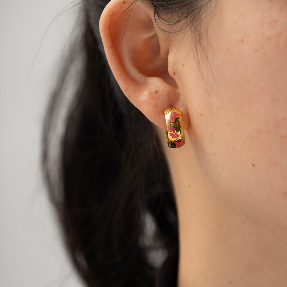 5pcs 18K Gold-Plated Stainless Steel Leaf Stud Earrings Do Not Fade Niche Design