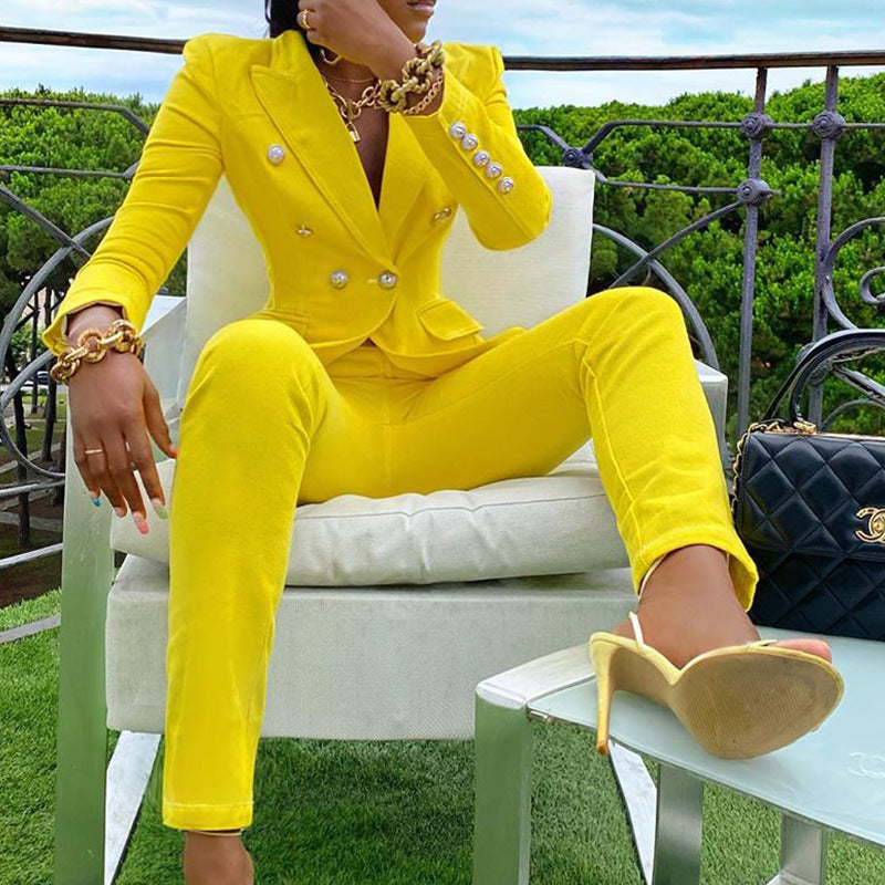 Autumn Winter Women's Temperament Suit Jacket Women Straight Pants Two-Piece Set