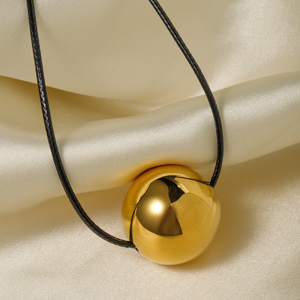 5pcs Necklace 16K Gold Stainless Steel Wax Rope Draw Round Ball Pendant Necklace Necklace Necklace
