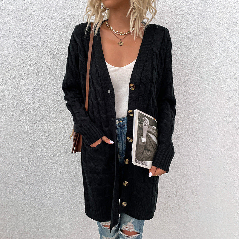 Drizzle Knitwear Autumn And Winter New Long Twist Sweater Women New Button Cardigan