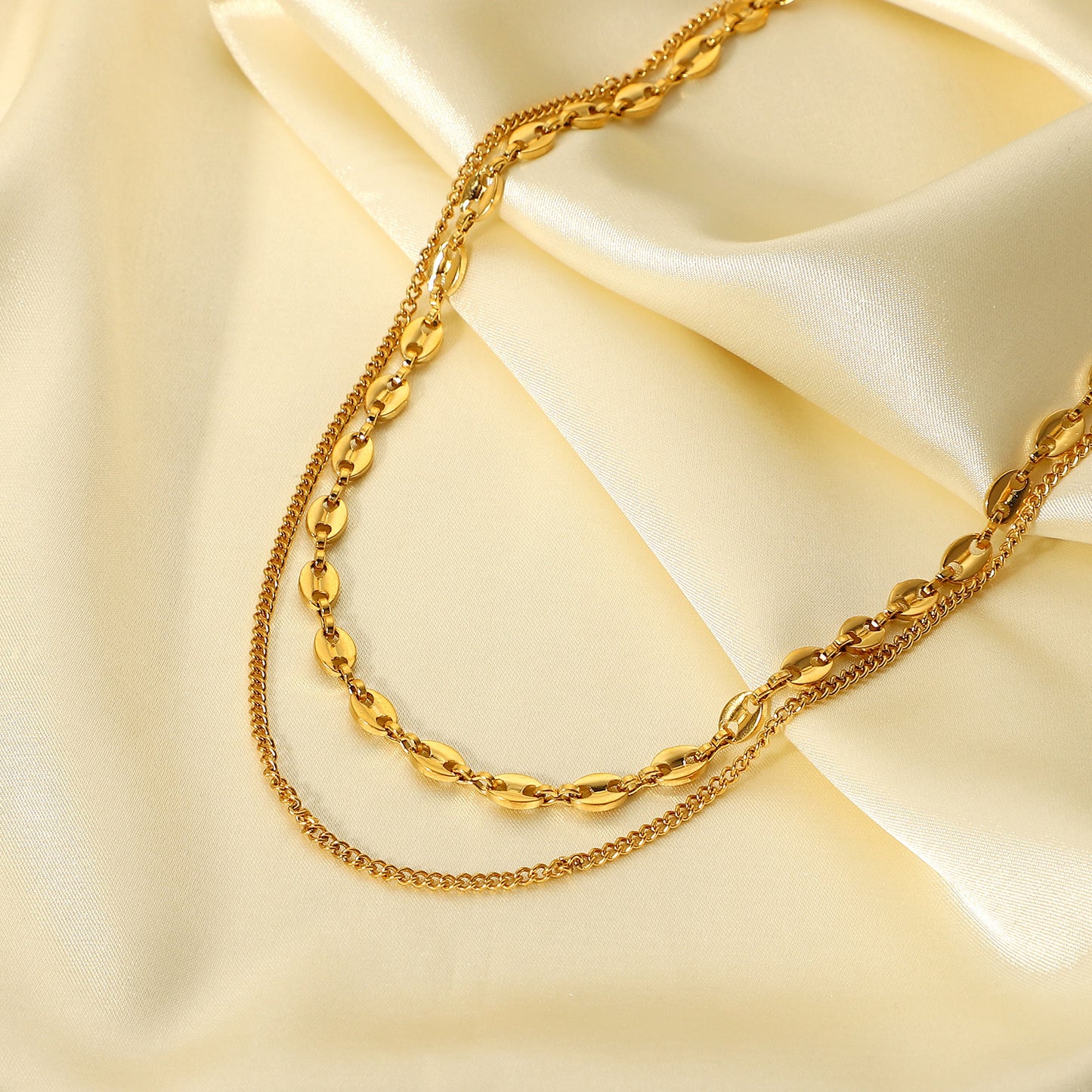 5pcs New 18K Gold-Plated Pig Nose Chain Double-Layer Necklace Fashion Simple Style With Stainless Steel Necklace