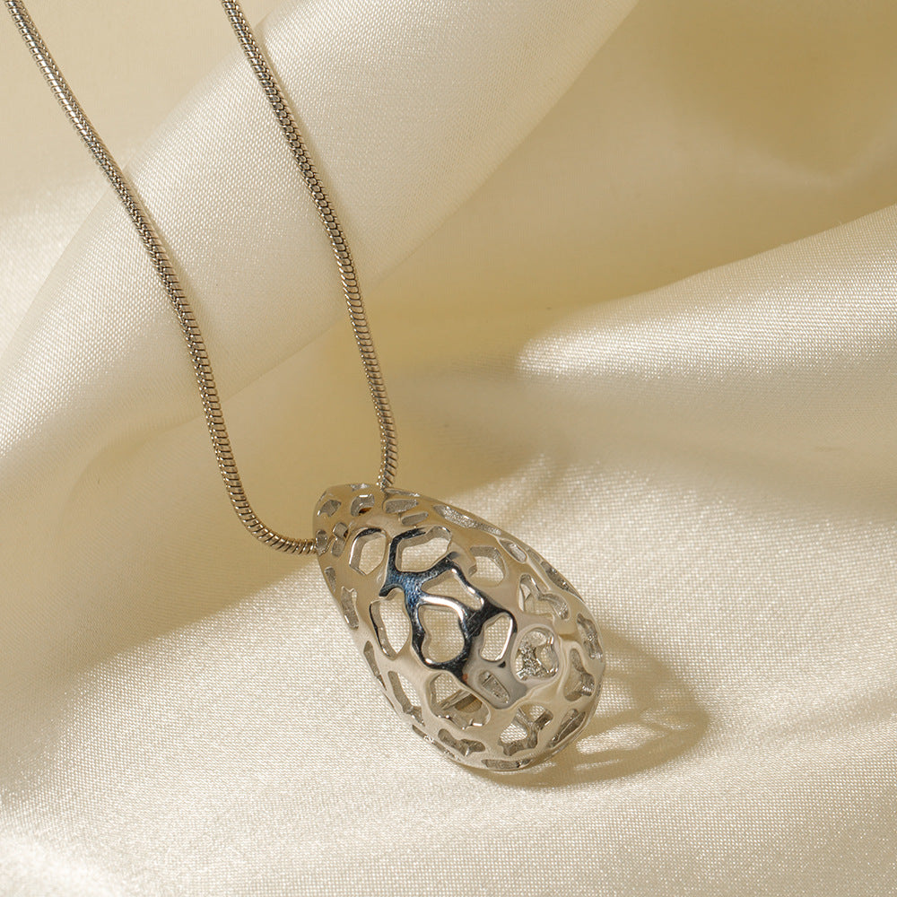5pcs Fashion Popular 18K Gold Stainless Steel Hollow Drop Necklace Jewelry