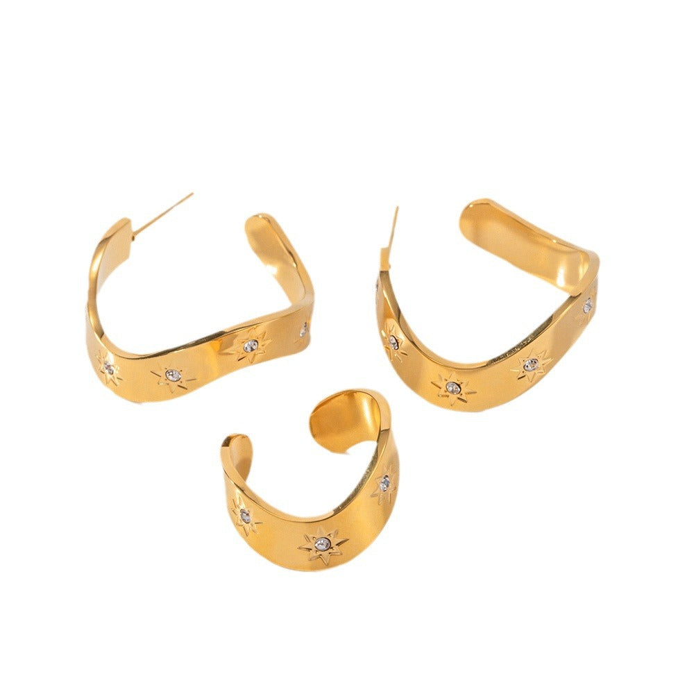 5pcs The Titanium Steel Earrings Fashion All-In-One 18K Gold Stainless Steel Earrings