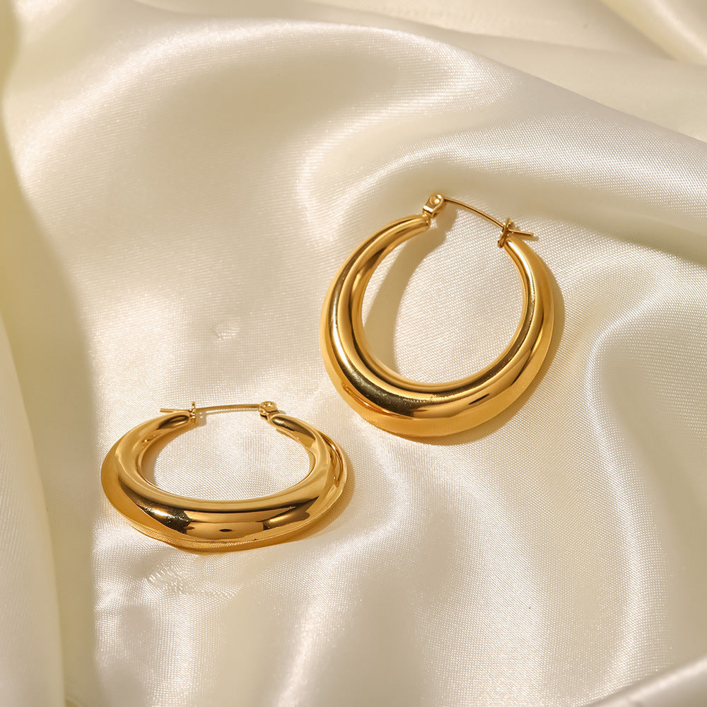 5pcs Stylish Women's All-Titanium Steel Earrings Stainless Steel Vacuum Plated 18-Karat Gold Hollow Ring Earrings Earrings