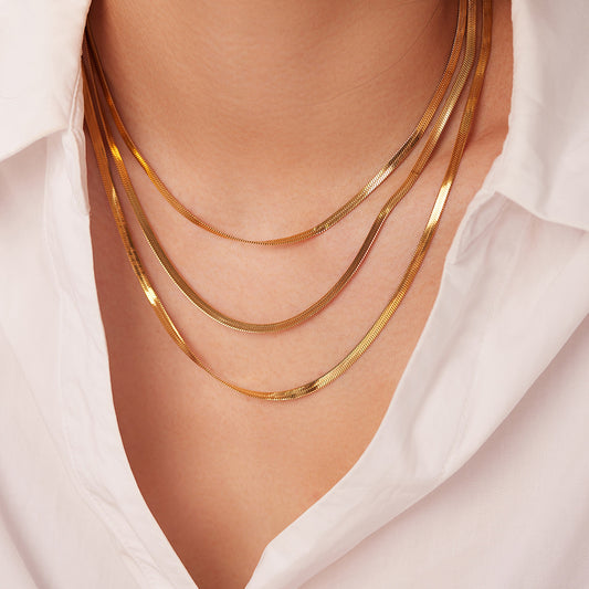 5pcs New Geometric 18K Gold Plated 3Mm Snake Chain Layer Necklace Stainless Steel Triple Layer Snake Chain Necklace For Women Accessories
