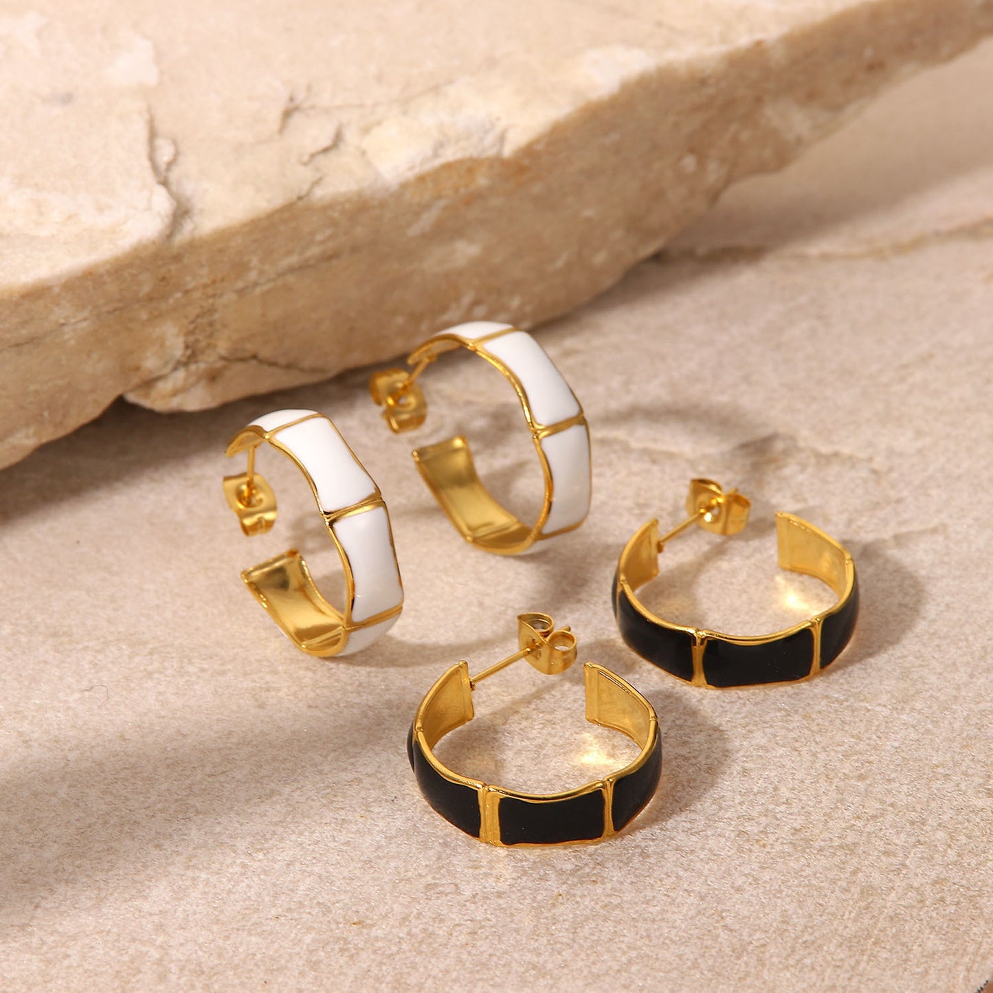 5pcs Stylish Retro Premium Earrings New 18-Karat Gold Bamboo Knuckle Stainless Steel Stud C-Shaped Drip Earrings