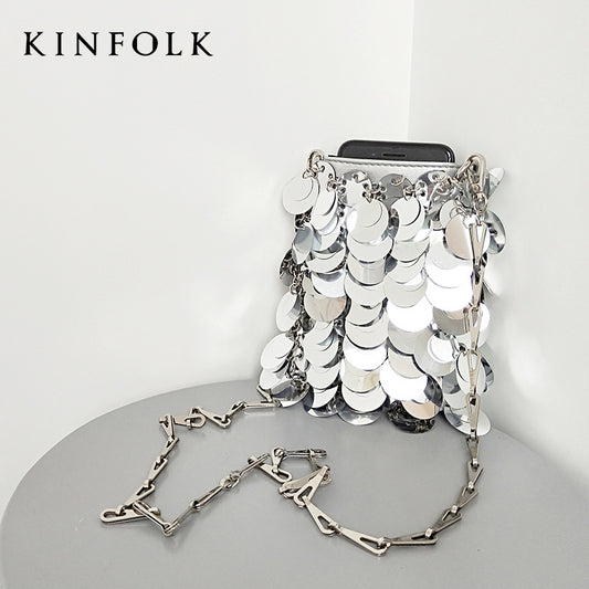 Women's Bag New  The Same Mobile Phone Bag Chain Shiny Piece Bead Bag Single Shoulder Crossbody Bag Small Bag