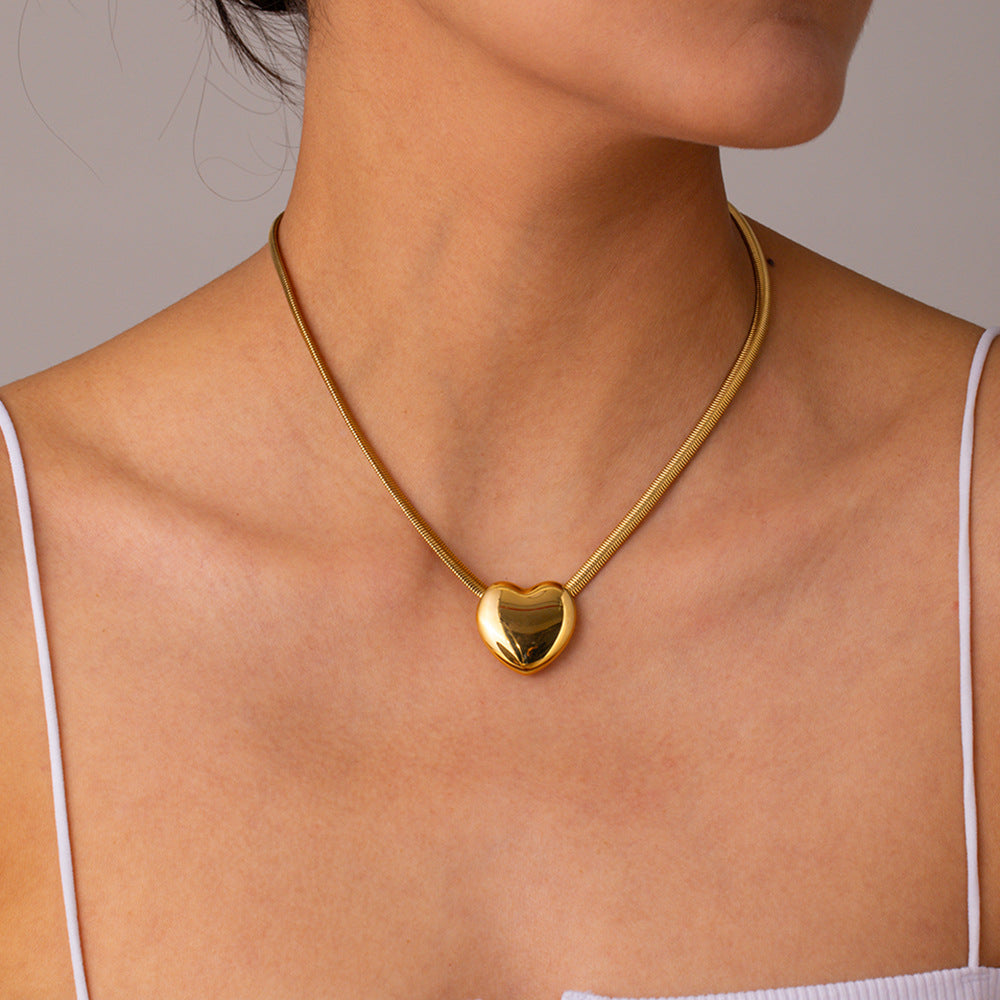 5pcs Fashion Popular 16K Gold Stainless Steel Flat Snake Chain Love Pendant Necklace