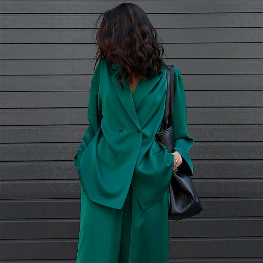 Early Autumn Women's Long-Sleeved Temperament Fashion Suit Trousers Sag Satin Fashion Casual Suit