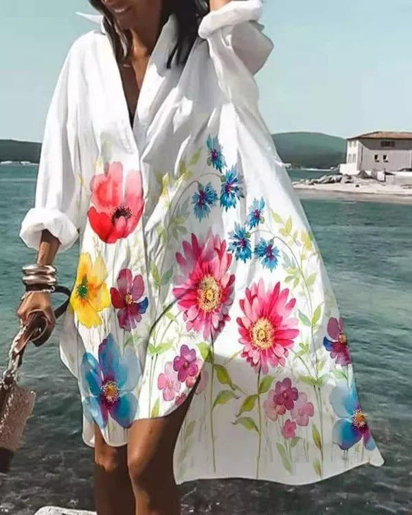 Women's Clothing Spring New Fashion Temperament Print Loose Shirt Dress A Generation