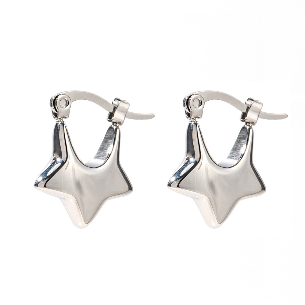 5pcs Simple Style Gold Plated Stainless Steel Stars White Gold Open Close Earrings Set With White Diamond Hoop Earrings