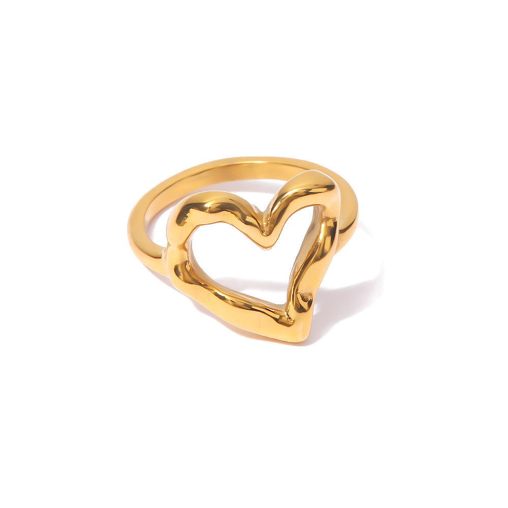 5pcs Ring Female Design Niche Blogger Hammer Heart Light Luxe Titanium Steel Gold Plated Non-Fade Ring