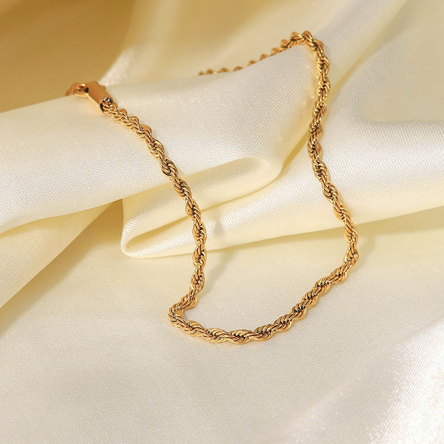 5pcs Women's New Titanium Steel Anklet Stainless Steel Fashion 2Mm Thick Gold Twist Chain Anklet Jewelry