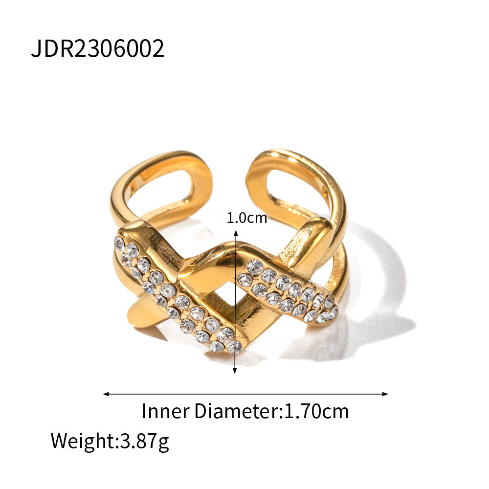 5pcs 18K Gold Stainless Steel Zircon/X-Shaped Open Ring High-Grade Non-Fade Jewelry