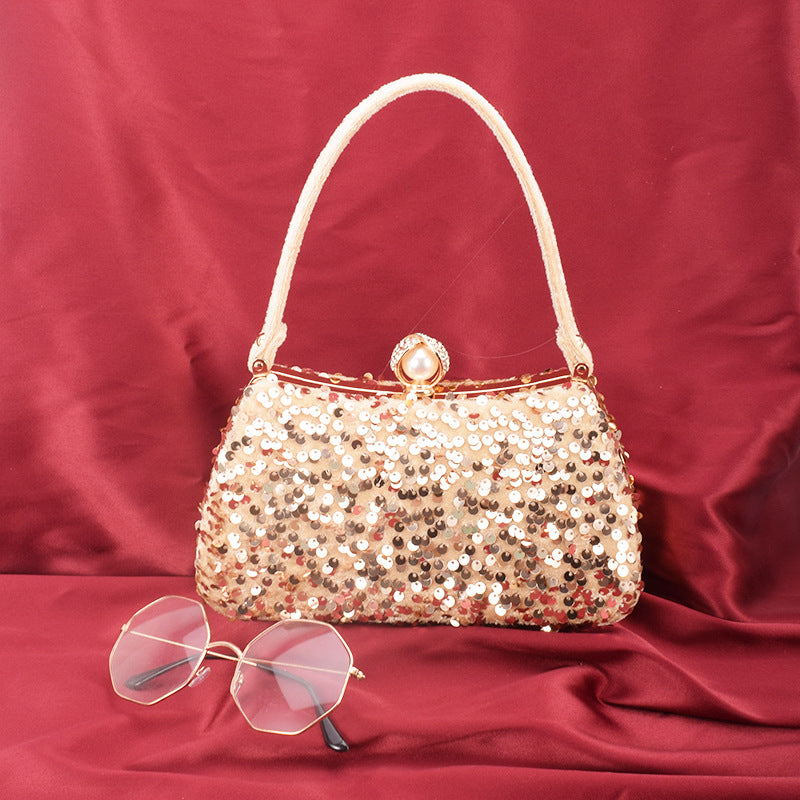 New Glitter Dinner Bag Ladies Hand Diamond Bag Dress Solid Color Shoulder Bag